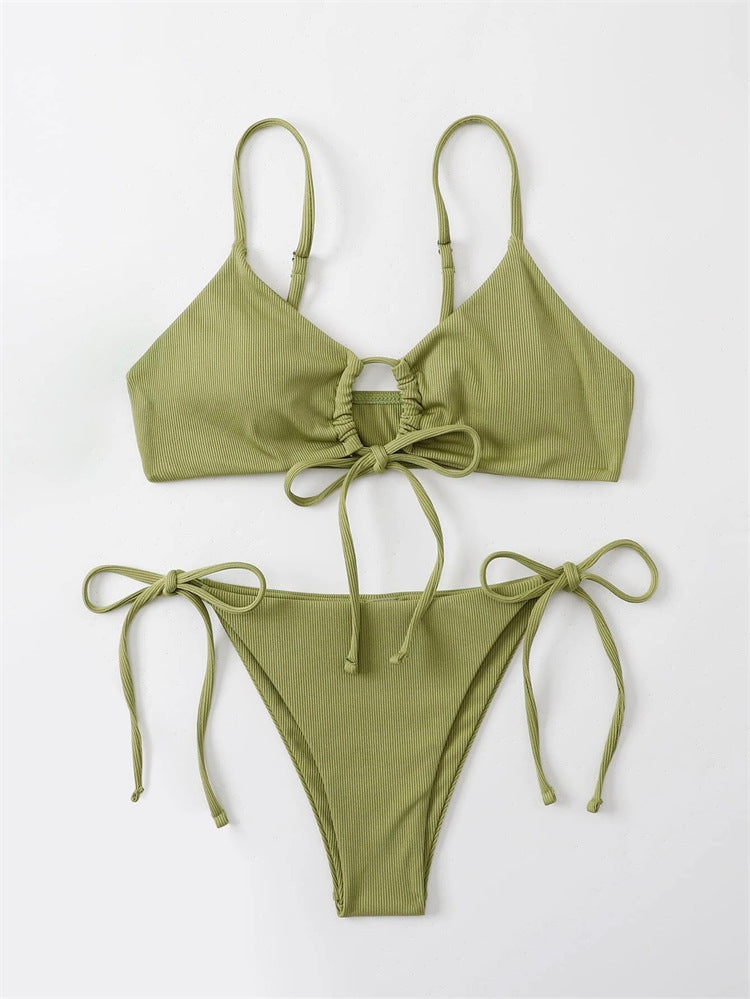 Women's Solid Color Drawstring Swimsuit Bikini