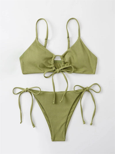 Women's Solid Color Drawstring Swimsuit Bikini