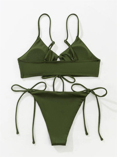 Women's Solid Color Drawstring Swimsuit Bikini