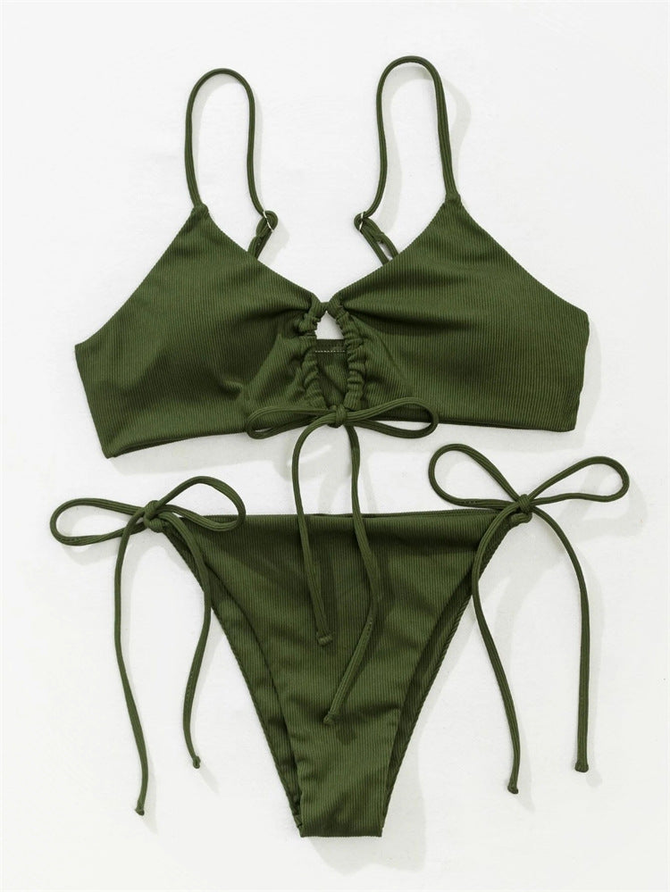 Women's Solid Color Drawstring Swimsuit Bikini