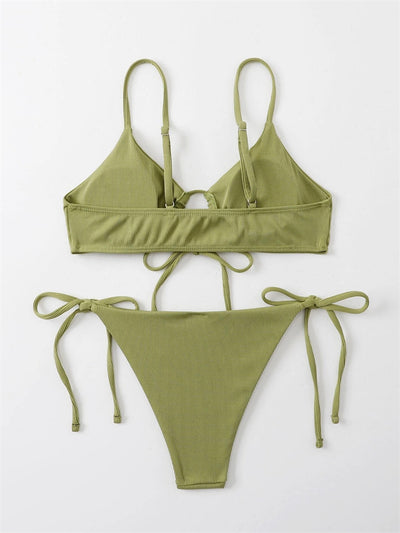 Women's Solid Color Drawstring Swimsuit Bikini